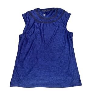 Tail Activewear Tank Top Women's Size M Heathered Blue Black Mesh Neck Detail